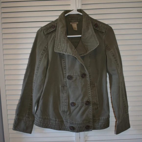 Ruff Hewn Military Style Double Breasted Button Down Collared Jacket Green Small - Picture 1 of 11